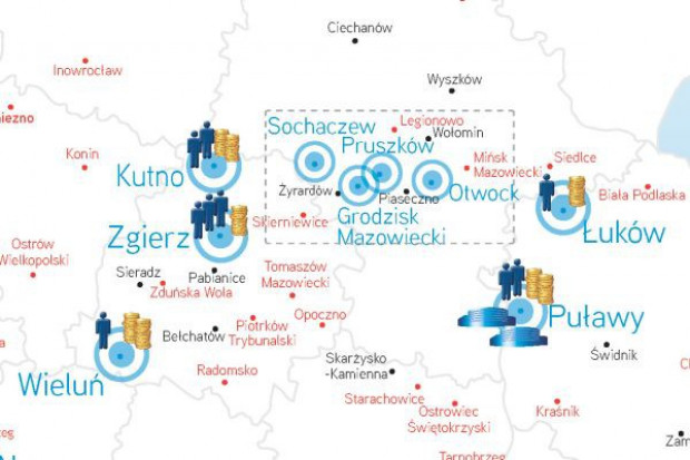 Mapa polskich miast z przedziału 30-100 tys. mieszkańców, z największym potencjałem handlowym. Mapa polskich miast z największym potencjałem handlowym (zobacz mapę)