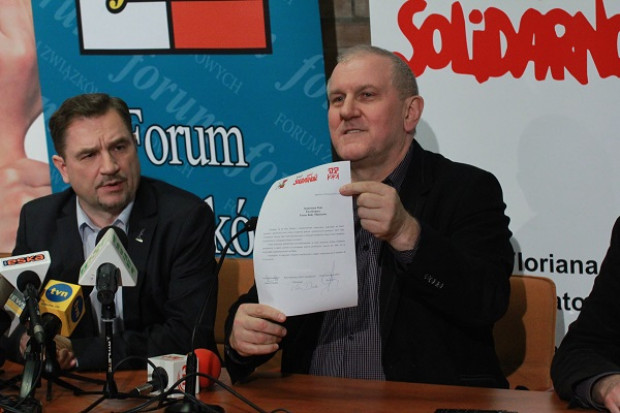 Piotr Duda,przewodniczący NSZZ Solidarność oraz Jan Guz, przewodniczący OPZZ. Fot. Michał Oleksy Solidarność i OPZZ chcą uwzględnienia stażu pracy w ustawie emerytalnej