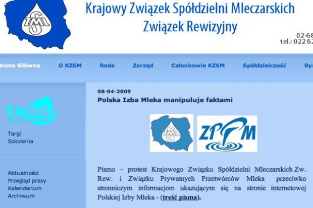 Związki mleczarskie protestują przeciwko informacjom ukazującym się w serwisie Polskiej Izby Mleka