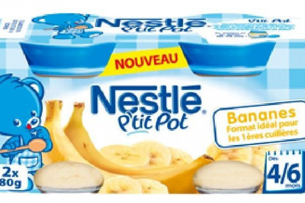 Przecier bananowy w słoiczku "Nestle P'tit Pot Banana", który dostępny jest na rynku francuskim Nestle: W kaszkach bananowych nie ma szkła. Nasze produkty dla dzieci i niemowląt w Polsce są bezpieczne