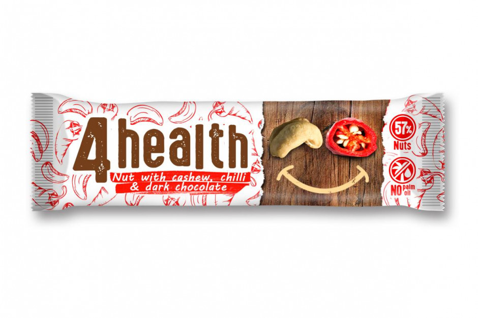 Baton o smaku nerkowca z chili i czekoladą trafi do sprzedaży w marcu 2017 roku, fot. 4health 4health wprowadza dwa nowe smaki batonów