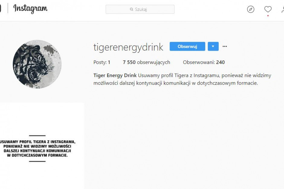 fot. Instagram Tiger: Nie widzimy możliwości kontynuowania komunikacji w dotychczasowym formacie