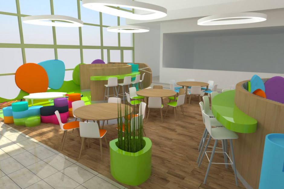 CH Auchan Bygdoszcz - foodcourt (wizualizacja). Materiały prasowe Immochan Polska rozpoczęła remodeling CH Auchan Bydgoszcz