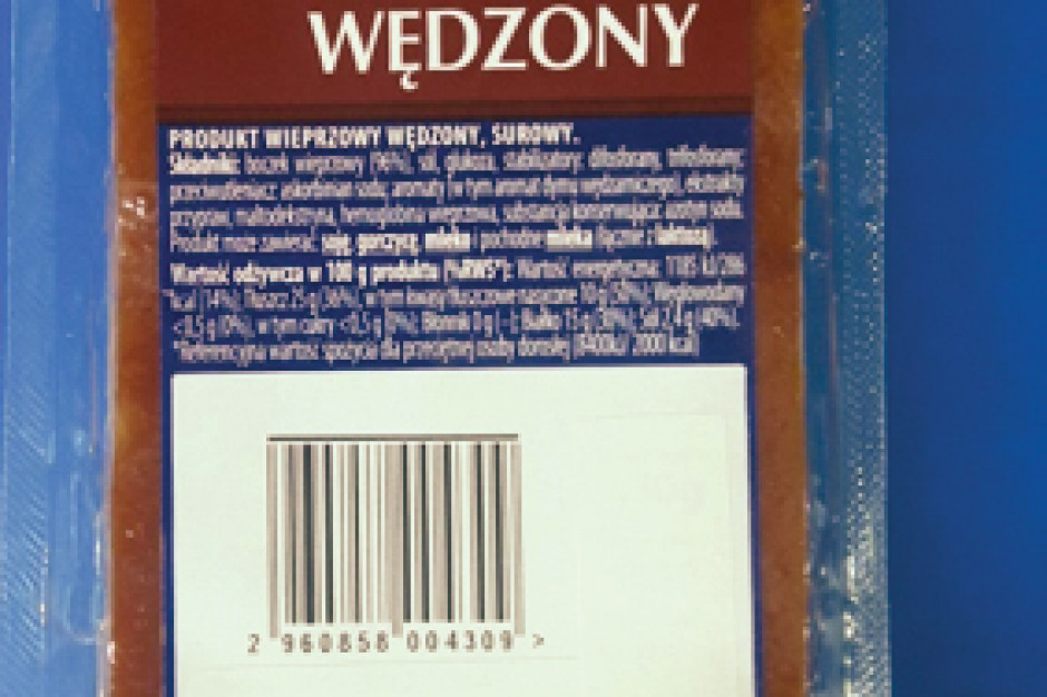 GIS wycofuje partię boczku wędzonego marki Kraina Wędlin. fot. gis GIS ostrzega przed spożywaniem wędzonego boczku marki Kraina Wędlin