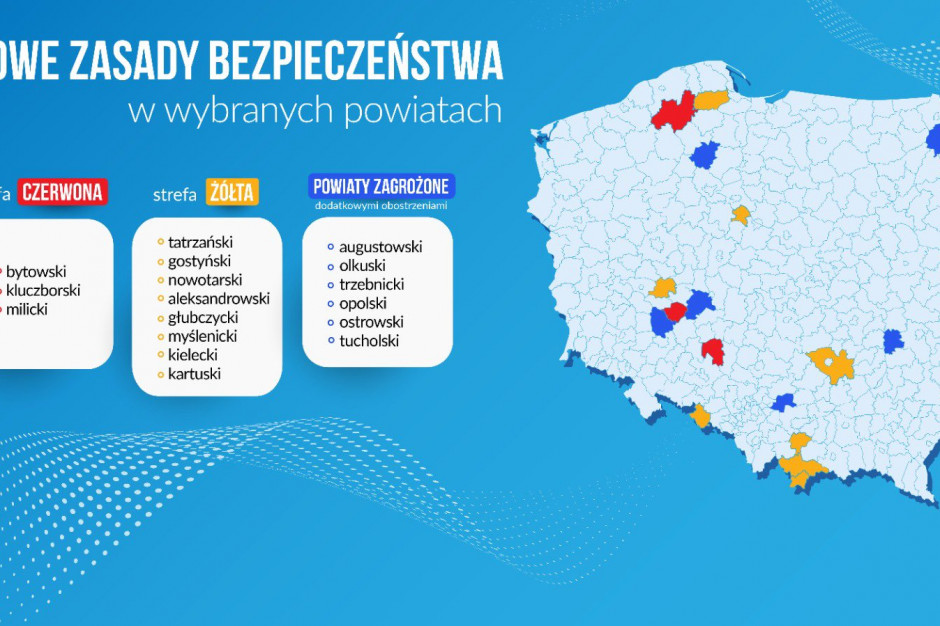 Ministerstwo Zdrowia: w strefie czerwonej 3 powiaty, w żółtej 8 powiatów