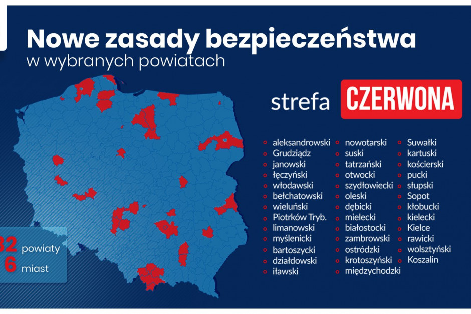 38 powiatów od soboty w czerwonej strefie 38 powiatów od soboty w czerwonej strefie