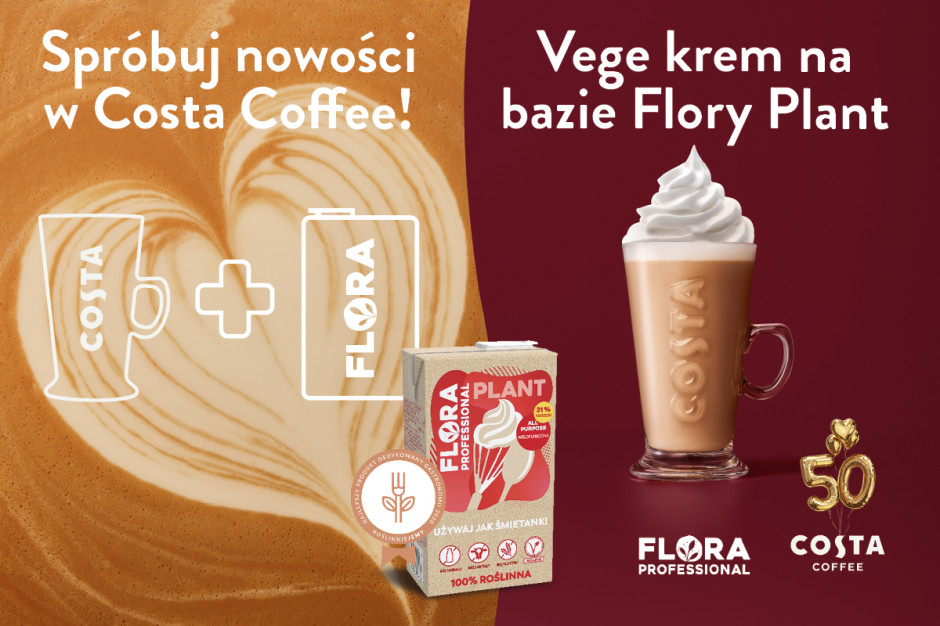 Latte z Vege Kremem na bazie roślinnej śmietanki Flory Plant w Costa Coffee Latte z Vege Kremem na bazie roślinnej śmietanki Flory Plant w Costa Coffee