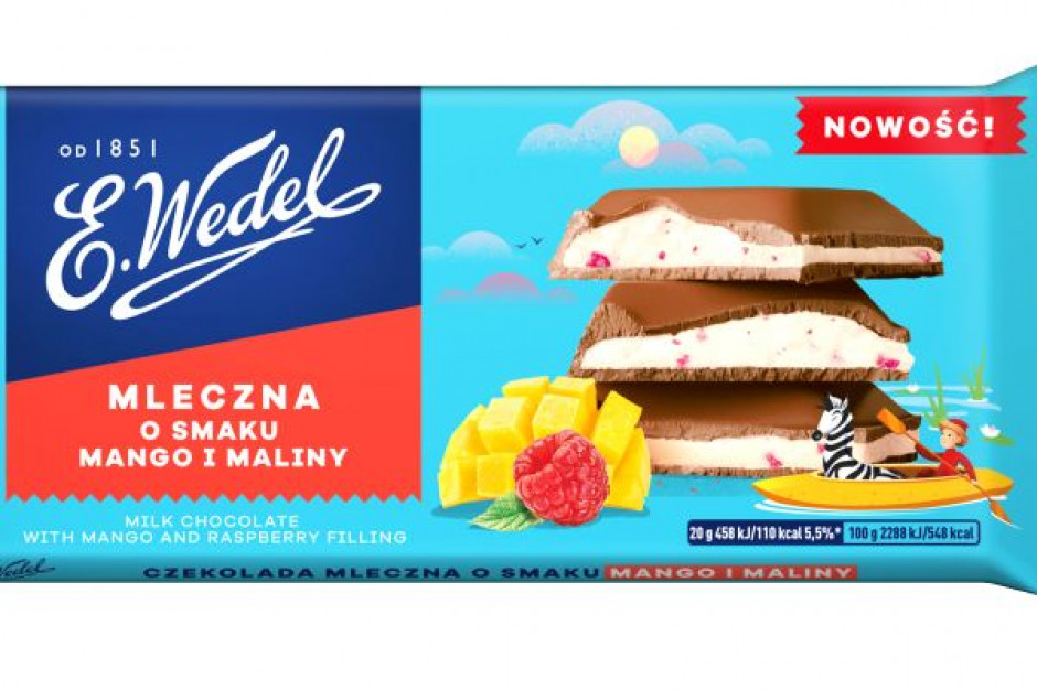 Do oferty tabliczek nadziewanych E.Wedel dołączają czekolada mleczna o smaku pomarańczy i marakui, czekolada mleczna o smaku mango i maliny oraz z nadzieniem z wiśni i hibiskusa. fot. materiały prasowe Nowe czekolady w ofercie E.Wedel