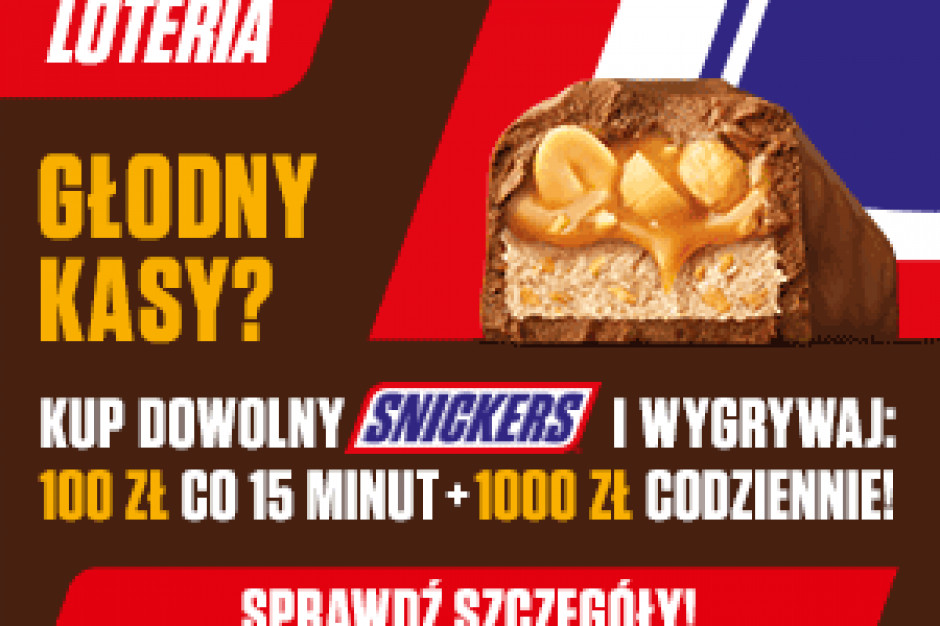 Loteria Snickers: 100 zł co 15 minut i 1000 zł codziennie Loteria Snickers: 100 zł co 15 minut i 1000 zł codziennie