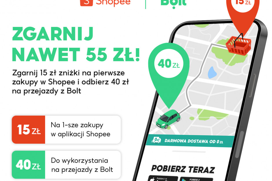 Shopee i Bolt chwalą sie, że klienci mogą zaoszczędzić do 55 zł