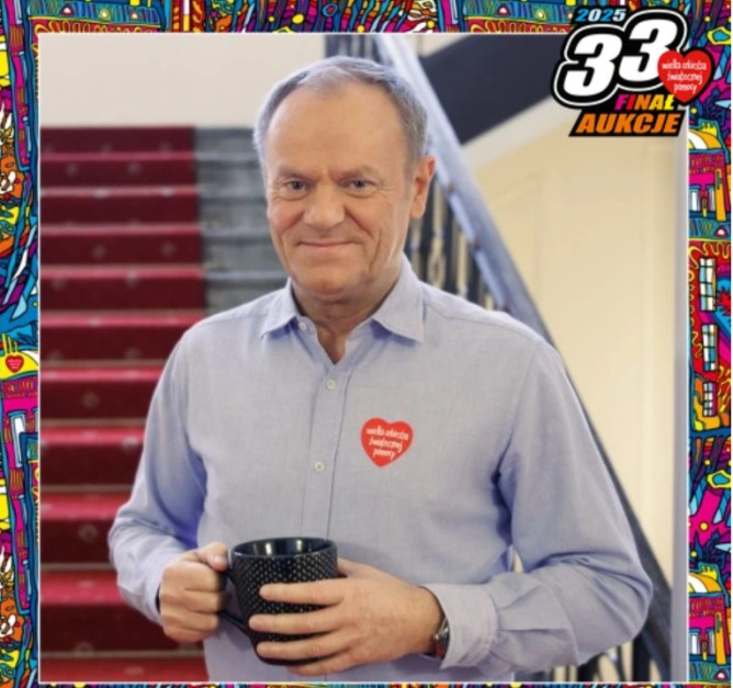 Tusk obiecuje m.in. wspólne śniadanie. fot.: print screen Allegro WOŚP.